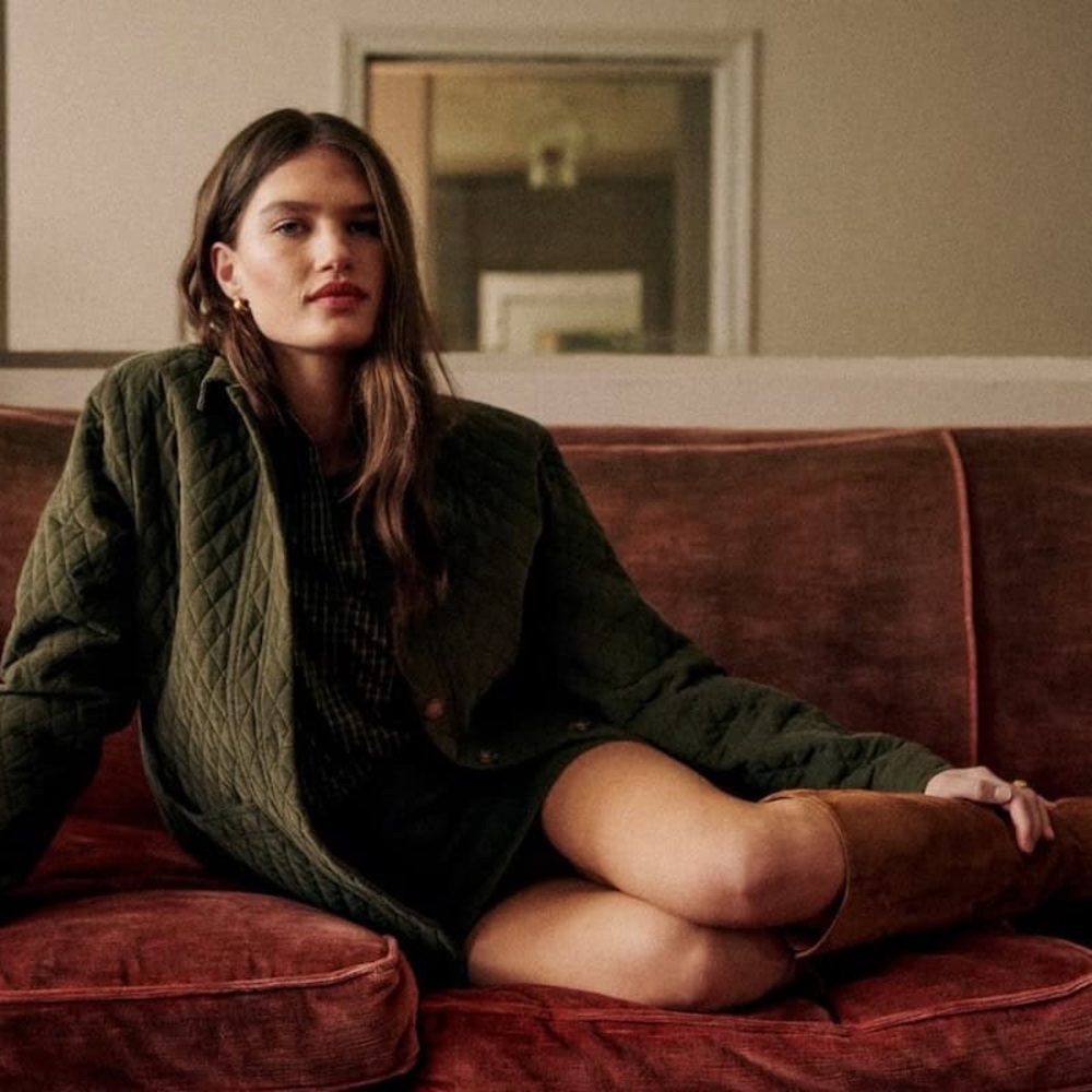 Sézane Will Jacket in Khaki Velvet, Size Small